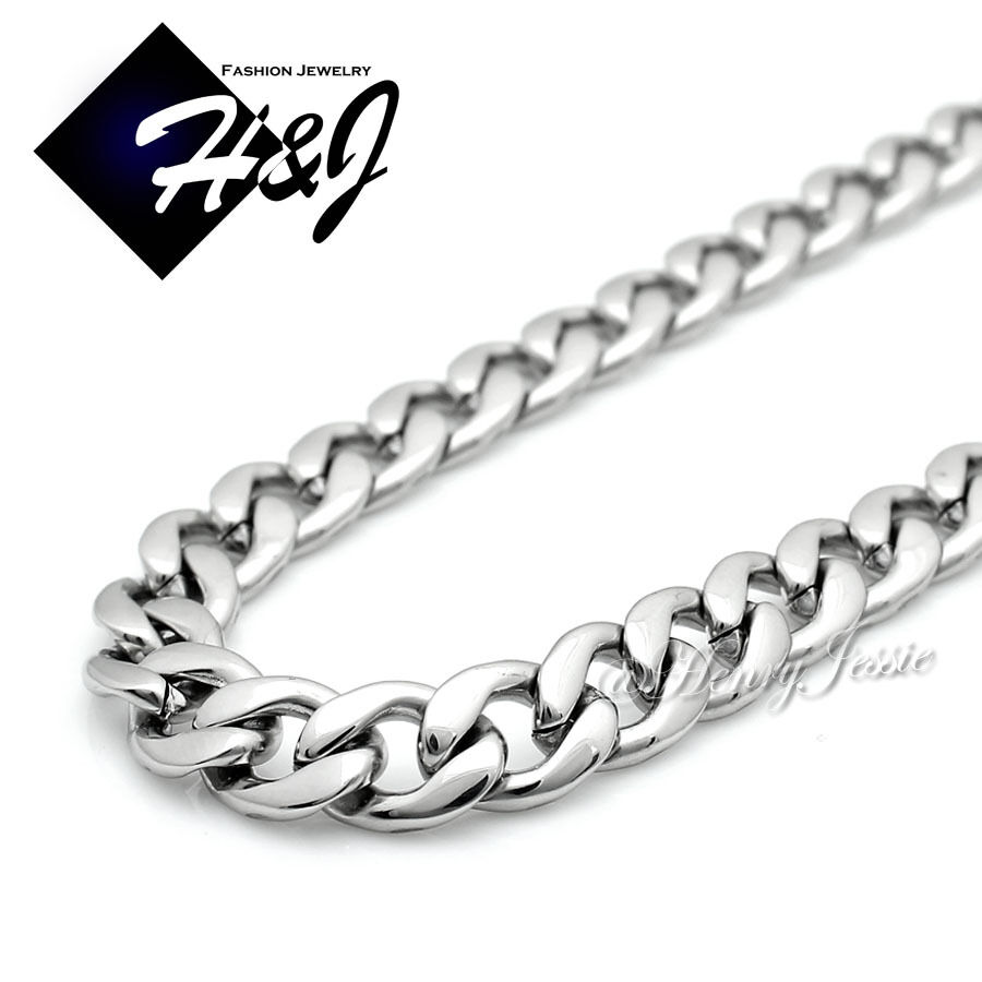 18"-40"men Stainless Steel 4/5/6/7/8.5/9.5/12mm Silver Cuban Curb Chain Necklace
