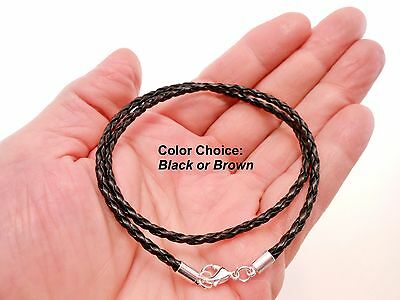 Black Braided 3mm Leather Cord Surfer Necklace With Lobster Clasp -unisex