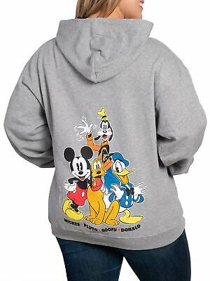 Disney Womens Mickey Mouse Goofy Donald Pluto Zippered Hoodie Sweatshirt Gray