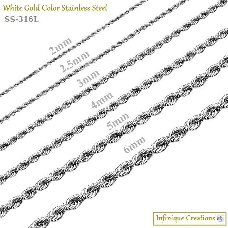 Stainless Steel Silver Rope Chain Bracelet Necklace Men Women 2mm To 8mm