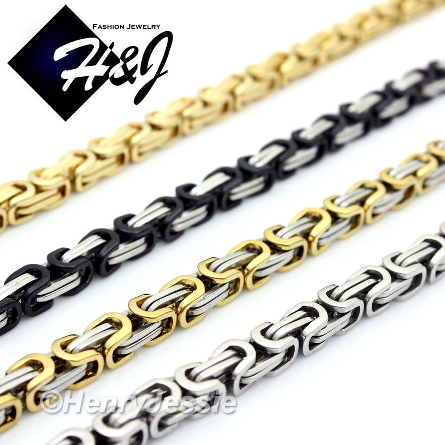 18-40"men Stainless Steel 4/6/9mm Silver/gold/black Byzantine Box Chain Necklace