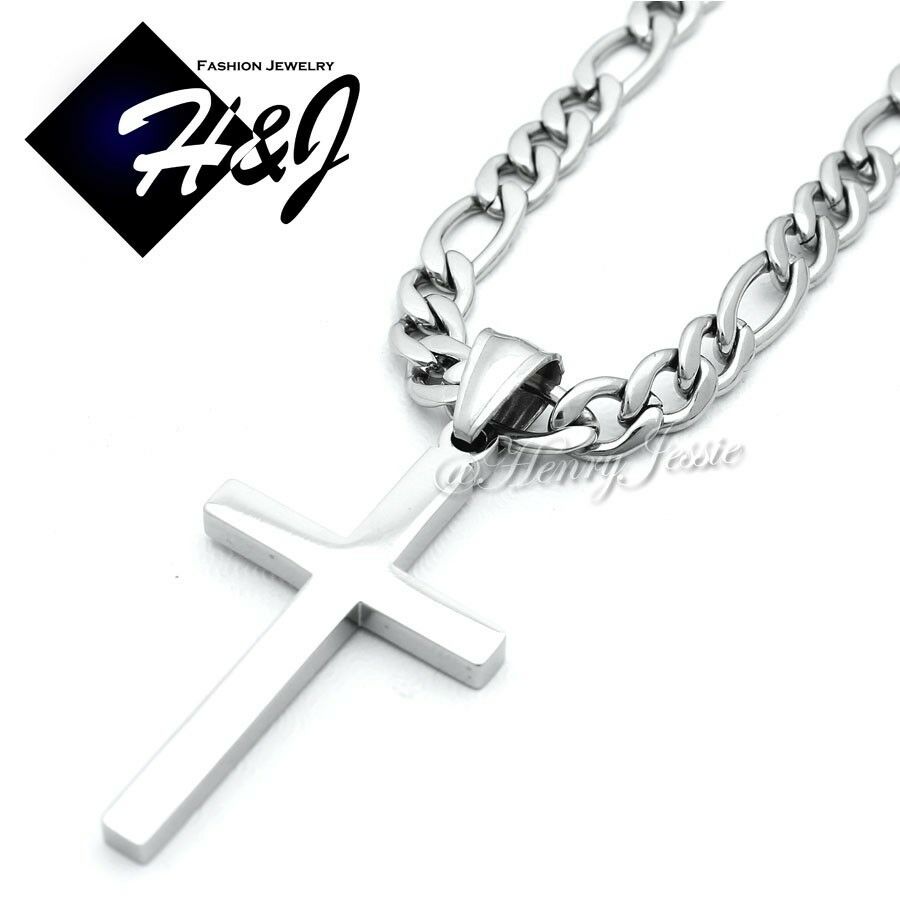 18-36"men Stainless Steel 2/3/4/5mm Silver Figaro Chain Necklace Cross Pendant*p