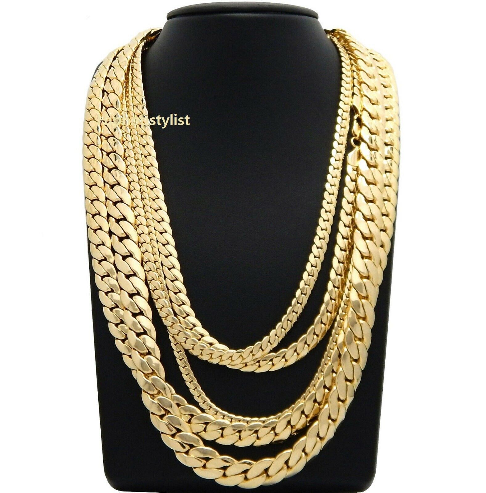 Mens Miami Cuban Link Chain 5mm To 12mm 8" 9" 20" 22" 24" 26" 30" Gold Plated