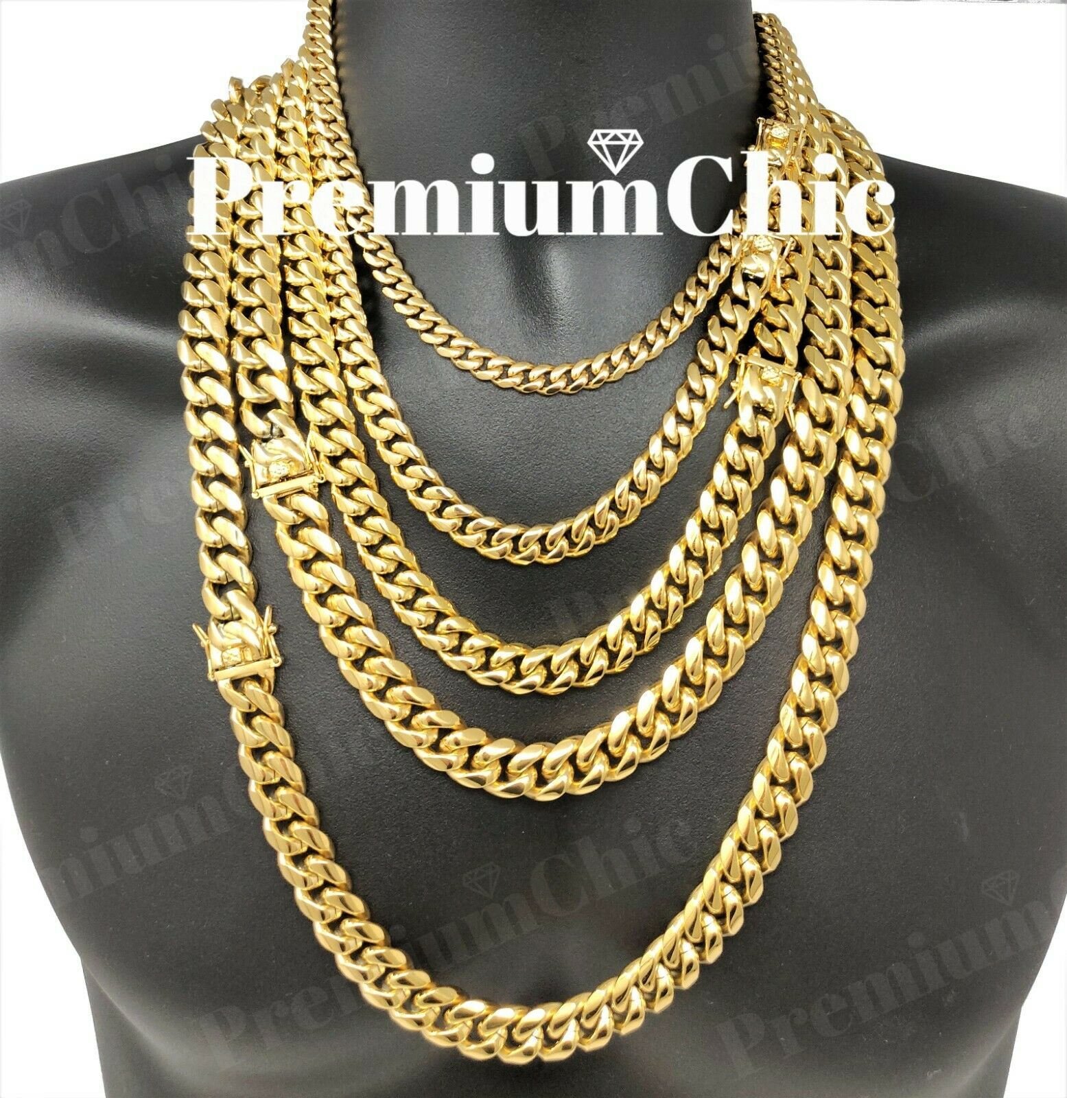 Mens Miami Cuban Link Chain Heavy 18k / 14k Gold Plated Stainless Steel