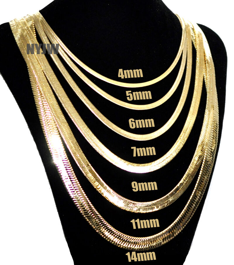 Mens Herringbone Yellow 14k Gold Plated 4 To14mm Wide 20" 24" 30" Chain Necklace