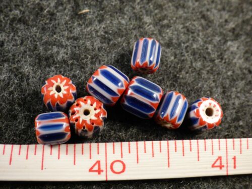 (8) Fur Trade Era Indian 6 Layer Chevron Glass Trade Beads Red Whi Blue Very Old